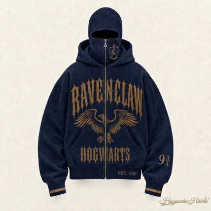 Ravenclaw House Hoodie — front, balaclava zipped